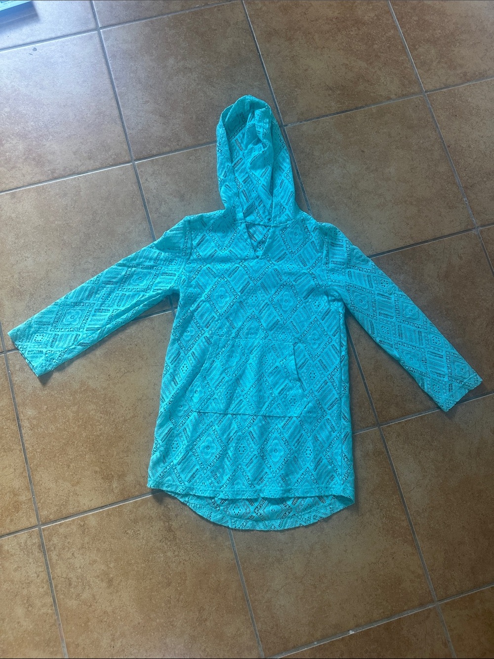 Girls Aqua Turquoise Hooded Tunic Top 8